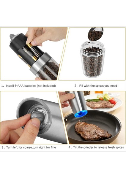 2pcs Tuz ve Karabiber Öğütücü Elektrikli Yerçekimi Öğütücü+Braket Otomatik Değirmen Ayarlanabilir Kaba LED Işığı ile Seti (Yurt Dışından) modelleri