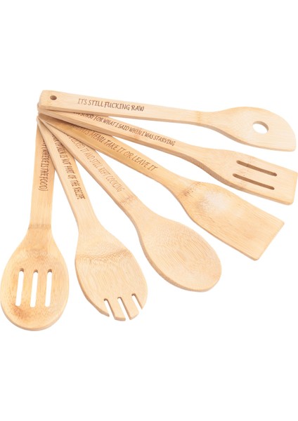 Komik Ahşap Kaşık Seti 6pcs Ahşap Yemek Kaşıkları Komik Sözler ile Oyulmuş Ahşap Kahve Kaşığı C (Yurt Dışından)