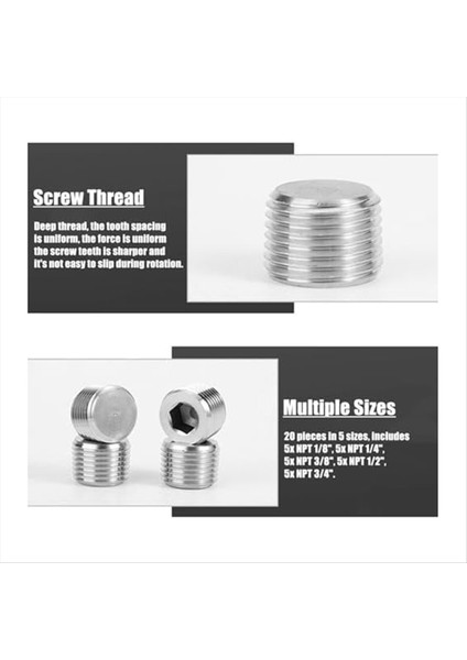 Boru Fiş Aksesuarları Combo Kit 1/8 Inç 1/4 Inç 3/8 Inç 1/2 Inç 3/4 Inç Npt Erkek Altıgen Iplik Soket Boru Fişi (Yurt Dışından) modelleri