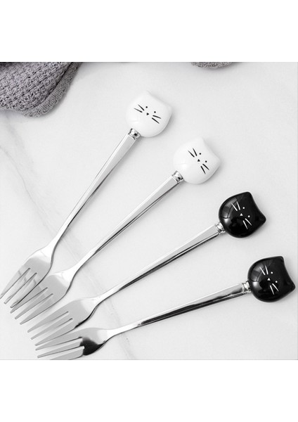 Sevimli Kediler Kahve Kaşık ve Çatal Seti Seramik Paslanmaz Çelik Kediler Tatlı Kaşık Içecek Kaşıkları Meyve Çatal (Yurt Dışından) modelleri