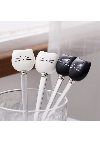Sevimli Kediler Kahve Kaşık ve Çatal Seti Seramik Paslanmaz Çelik Kediler Tatlı Kaşık Içecek Kaşıkları Meyve Çatal (Yurt Dışından) indirimleri