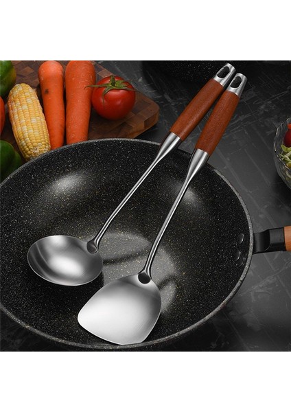 Karbon Çeliği Için Paslanmaz Çelik Spatula Paslanmaz Çelik Wok Spatula Metal Wok Aletleri Seti Ahşap Saplı Çorba Kepçe (Yurt Dışından) modelleri