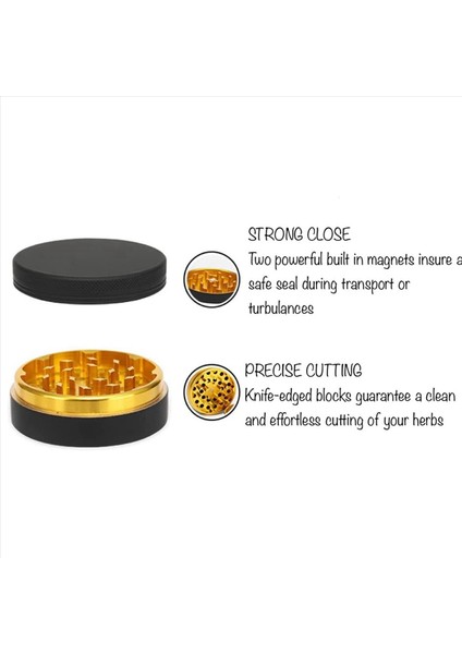 2x Alüminyum Bitki Öğütücü Siyah Kauçuk Boya Altın Renk Içinde - Büyük Kapasite 2 48 Inç (Yurt Dışından) fırsatları