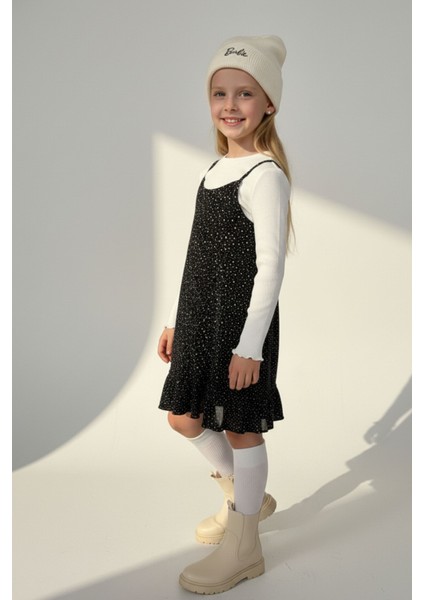 Kız Çocuk Siyah Puantiyeli Fırfırlı Jile Elbise Uzun Kollu Fitilli Body 2'li Takım- Kız Çocuk Takım fırsatları