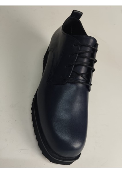 Kadın Hakiki Deri Eva Taban Bağcıklı Lacivert Ayakkabı