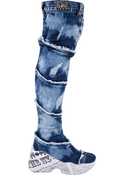 /diz Üstü Kot Çizmeleri, Kadın Kot Ayakkabılar, Modern Botlar, Platform Kot Botlar / Mavi Renk Kot Çizme /doğum Günü Hediyesi fırsatları