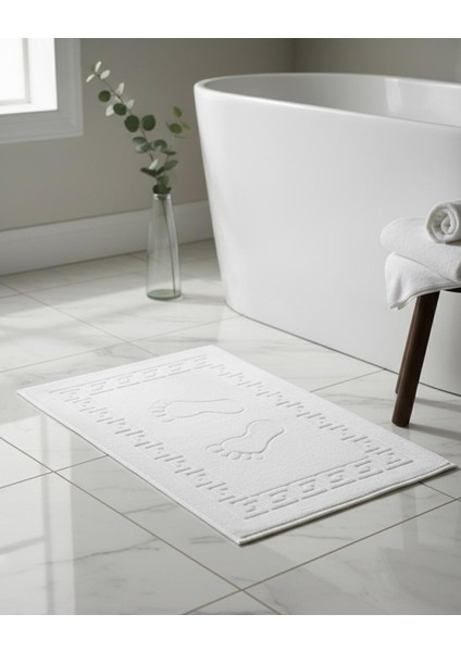 Ayak Paspası %100 Pamuk | Beyaz-Pamuklu-Yumuşak Doku-Desenli-Banyo-Tuvalet fiyatları