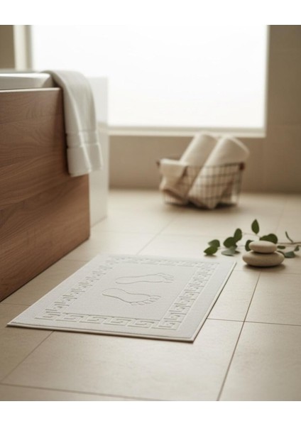 Ayak Paspası %100 Pamuk | Beyaz-Pamuklu-Yumuşak Doku-Desenli-Banyo-Tuvalet