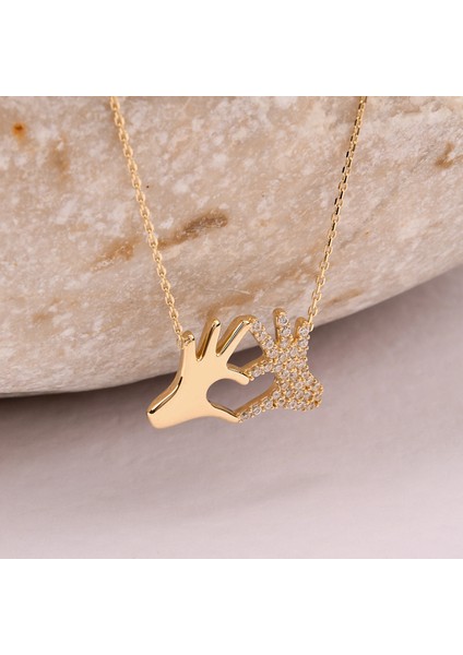 14 Ayar Altın Kalp Eller Kolye, Kız Arkadaşına Hediye Kolye