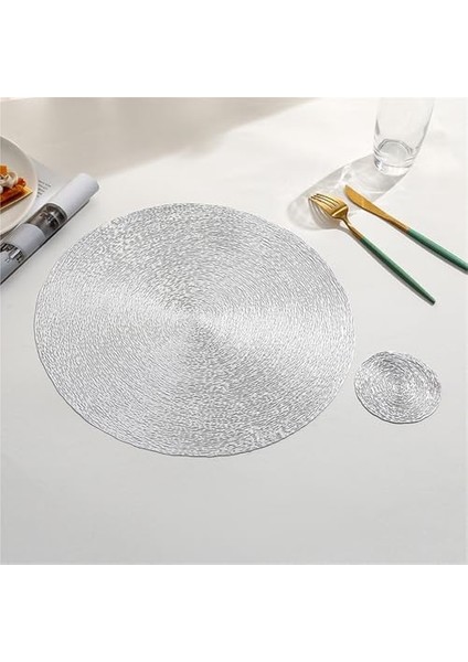 Pvc Yemek Takımı, Yuvarlak Pvc Amerikan Servis Seti 6 Parça Gümüş(Silver)