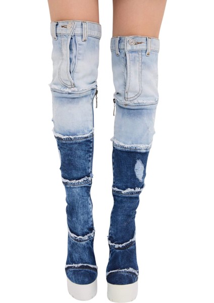 /diz Üstü Kot Çizmeleri, Kadın Kot Ayakkabılar, Modern Botlar, Platform Kot Botlar / Mavi Renk Kot Çizme /doğum Günü Hediyesi fiyatları