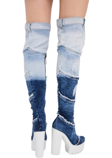 /diz Üstü Kot Çizmeleri, Kadın Kot Ayakkabılar, Modern Botlar, Platform Kot Botlar / Mavi Renk Kot Çizme /doğum Günü Hediyesi modelleri