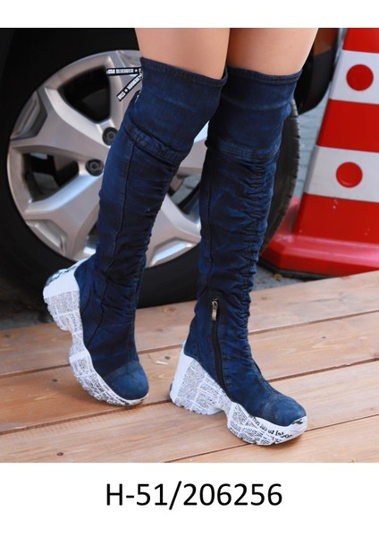 /diz Üstü Kot Çizmeleri, Kadın Kot Ayakkabılar, Modern Botlar, Platform Kot Botlar / Mavi Renk Kot Çizme /doğum Günü Hediyesi modelleri