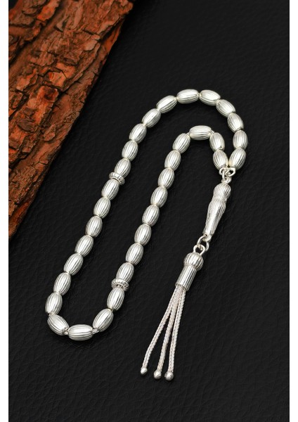 Gümüş Tesbih Erkek Çizgili Arpa Kesim Gümüş Tesbih 925 Ayar ST380 fırsatları