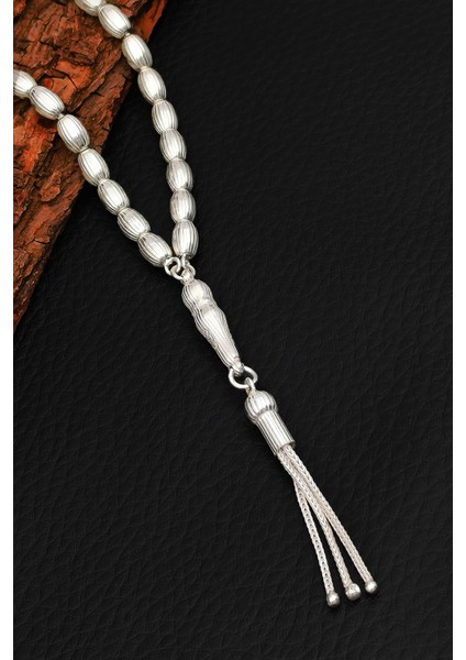 Gümüş Tesbih Erkek Çizgili Arpa Kesim Gümüş Tesbih 925 Ayar ST380 indirimleri