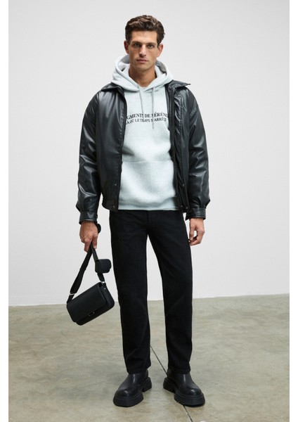 Cornelıus Erkek Önü ve Kolları Baskılı Kapüşonlu Kordonlu Kanguru Cepli Grimelanj Sweatshirt