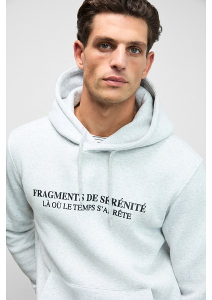 Cornelıus Erkek Önü ve Kolları Baskılı Kapüşonlu Kordonlu Kanguru Cepli Grimelanj Sweatshirt fiyatları