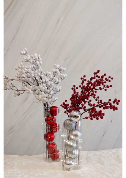Kırmızı Yapay Berry Dalı 51 Cm, Beyaz Renkli Dekoratif Bitki Parçası fiyatları