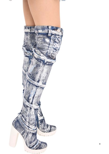 /diz Üstü Kot Çizmeleri, Kadın Kot Ayakkabılar, Modern Botlar, Platform Kot Botlar / Mavi Renk Kot Çizme /doğum Günü Hediyesi modelleri