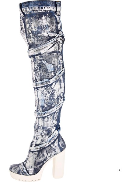 /diz Üstü Kot Çizmeleri, Kadın Kot Ayakkabılar, Modern Botlar, Platform Kot Botlar / Mavi Renk Kot Çizme /doğum Günü Hediyesi indirimleri