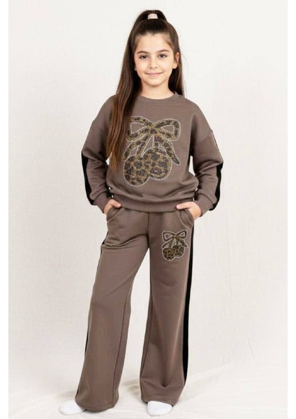 Kız Çocuk Taş Işlemeli Kiraz ve Fiyonk Desenli-2 Iplik-Alt-Üst Takım-5-12 Yaş 12445