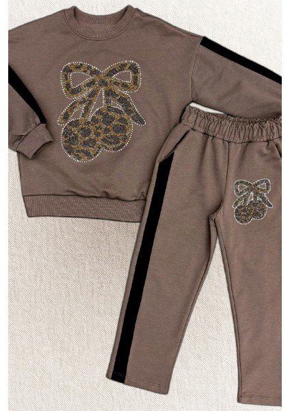 Kız Çocuk Taş Işlemeli Kiraz ve Fiyonk Desenli-2 Iplik-Alt-Üst Takım-5-12 Yaş 12445 fiyatları