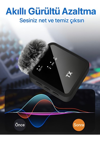 Lightining Type-C Girişli 200MAH Dijital Ekranlı 2.4g Kablosuz Çift Yaka Mikrofonu Pro++ fiyatları