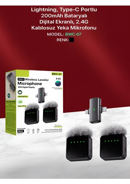 Lightining Type-C Girişli 200MAH Dijital Ekranlı 2.4g Kablosuz Çift Yaka Mikrofonu Pro++ indirimleri