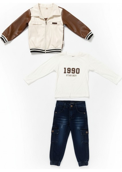 Erkek Çocuk Bomber Ceket - T-Shirt ve Jean Pantolon 3'lü Takım fırsatları