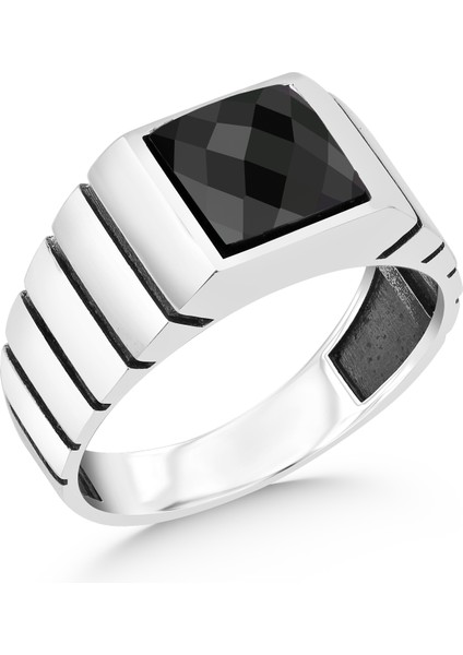 925 Ayar Gümüş Yüzük Siyah Faset Kesim Zirkon Taşlı modelleri