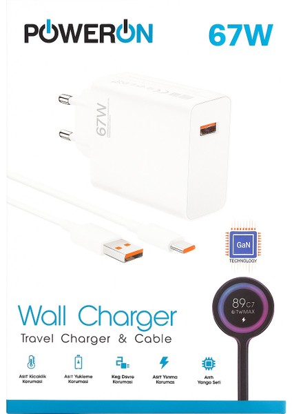 Poweron 67W Gan Type-C Şarj Kiti Gücünü Yanına Al Hayat Durmasın