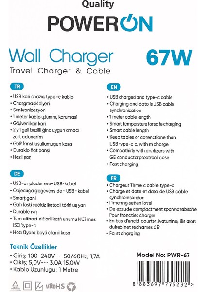 Poweron 67W Gan Type-C Şarj Kiti Gücünü Yanına Al Hayat Durmasın fiyatları