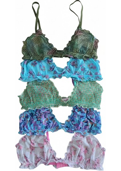 Kadın Transparan Tül Fırfırlı Balensiz Desteksiz Sütyen BB2083