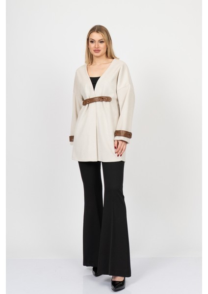 Elitesoft Deri Detaylı Kaşe Kaban Hırka – 2634