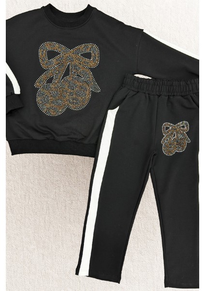 Kız Çocuk Taş Işlemeli Kiraz ve Fiyonk Desenli-2 Iplik-Alt-Üst Takım-5-12 Yaş 12445 fiyatları