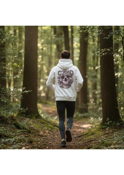 Kurukafa Baskılı Beyaz Kapüşonlu Oversize Hoodie fırsatları