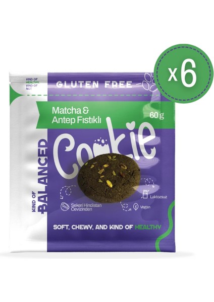 Glütensiz Matcha & Antep Fıstıklı Cookie 60 gr x 6 Adet