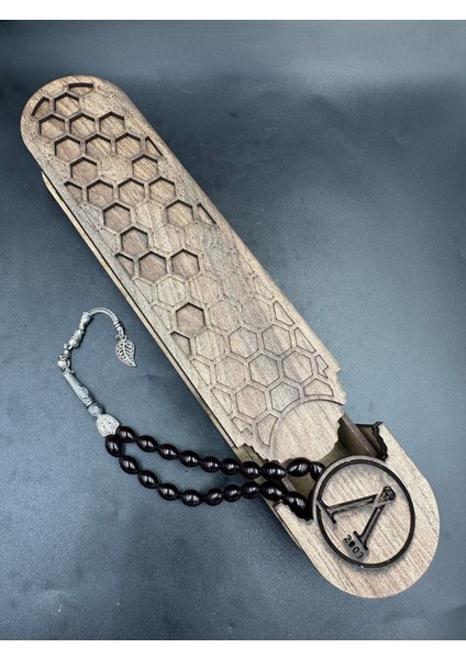 Lpaka Yaprak Püskül Ateş Kehribar Tespih (Ahşap Kutulu)