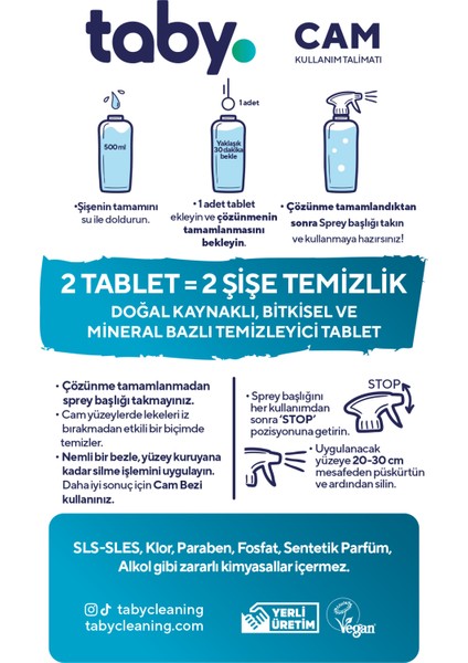 Doğal Kaynaklı Bitkisel ve Mineral Bazlı Cam/Ayna Temizleyici Tablet - 4 Tablet