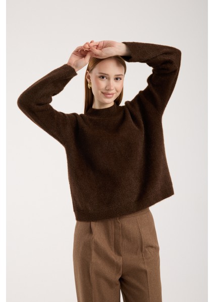 Kadın Acı Kahve Sakal Iplik Yarım Balıkçı Yaka Triko Kazak fiyatları