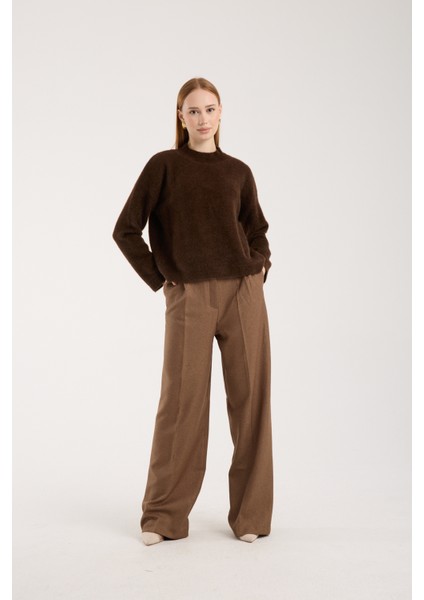 Kadın Acı Kahve Sakal Iplik Yarım Balıkçı Yaka Triko Kazak