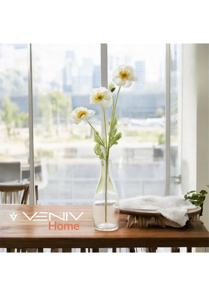 4'lü Beyaz Gelincik Dalı - 60 Cm- Yapay Çiçek