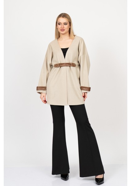 Elitesoft Deri Detaylı Kaşe Kaban Hırka – 2634