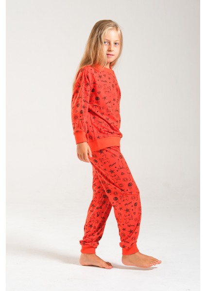 Kedi Baskılı Pamuk Iki Iplik Kız/erkek Çocuk Takım fırsatları