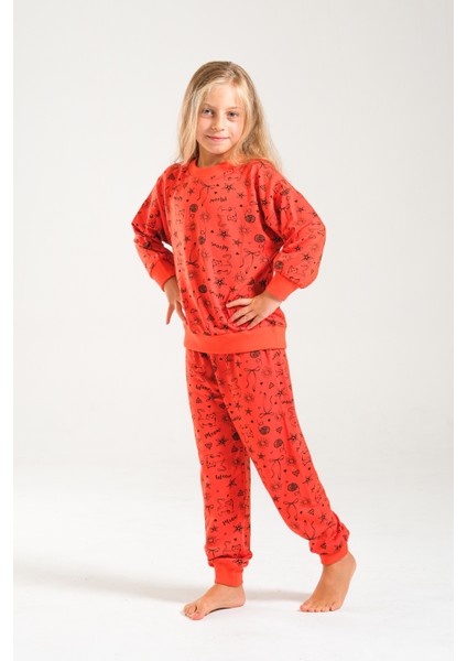 Kedi Baskılı Pamuk Iki Iplik Kız/erkek Çocuk Takım