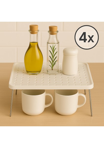 4'lü Set Büyük Boy Katlanabilir Tezgah Üstü ve Dolap Içi Raf Düzenleyici Organizer