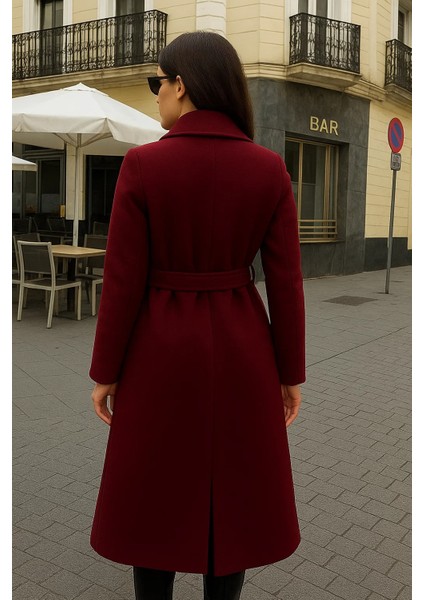 Kadın Comfort Kruvaze Trend Bordo Uzun Kaşe Kaban indirimleri