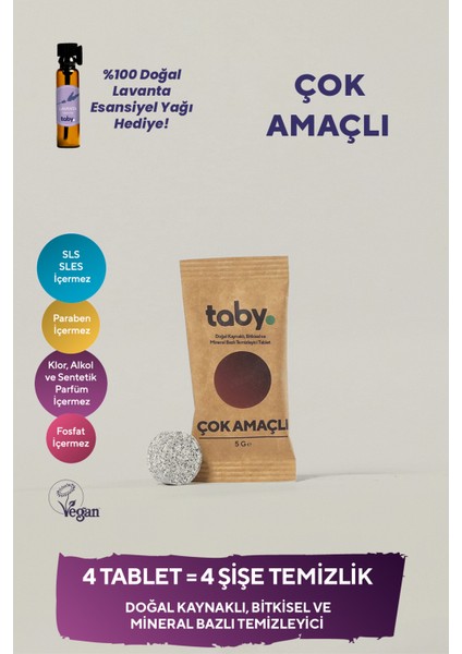 Doğal Kaynaklı Bitkisel ve Mineral Bazlı Çok Amaçlı Temizleyici Tablet 4 Tablet - Tüm Yüzeyler