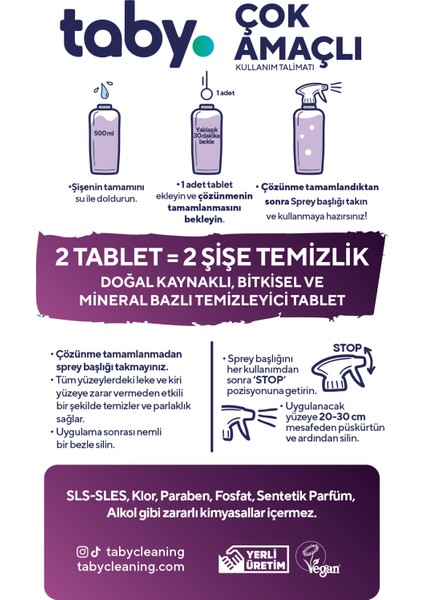 Doğal Kaynaklı Bitkisel ve Mineral Bazlı Çok Amaçlı Temizleyici Tablet 4 Tablet - Tüm Yüzeyler