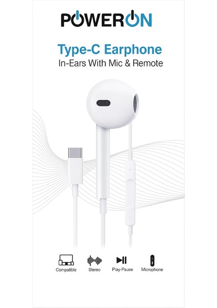 Poweron Type-C Kulaklık Net Ses, Akıllı Kontrol, Her An Seninle